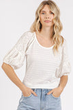 Mittoshop Mixed Media Textured Knit Popcorn Puff Sleeve Blouse - Fragrance Spice
