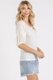 Mittoshop Mixed Media Textured Knit Popcorn Puff Sleeve Blouse - Fragrance Spice