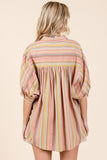 Mittoshop Striped Bubble Sleeve Button Down Shirt - Fragrance Spice
