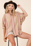 Mittoshop Striped Bubble Sleeve Button Down Shirt - Fragrance Spice
