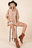 Mittoshop Striped Bubble Sleeve Button Down Shirt - Fragrance Spice