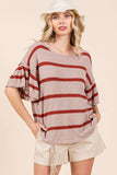 Mittoshop Striped Flounce Sleeve Knit Top - Fragrance Spice
