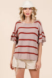 Mittoshop Striped Flounce Sleeve Knit Top - Fragrance Spice