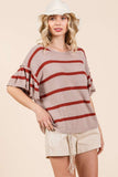 Mittoshop Striped Flounce Sleeve Knit Top - Fragrance Spice
