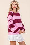 Mittoshop Striped Snap Shoulder Long Sleeve T-Shirt - Fragrance Spice