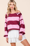 Mittoshop Striped Snap Shoulder Long Sleeve T-Shirt - Fragrance Spice