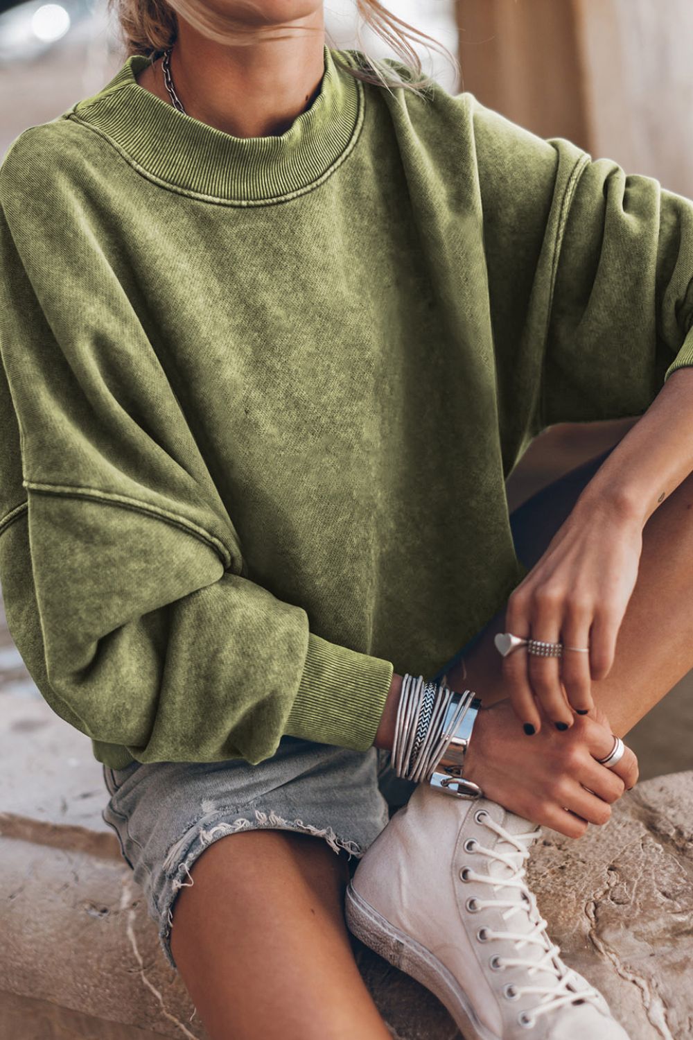 Mock Neck Dropped Shoulder Sweatshirt - Fragrance Spice