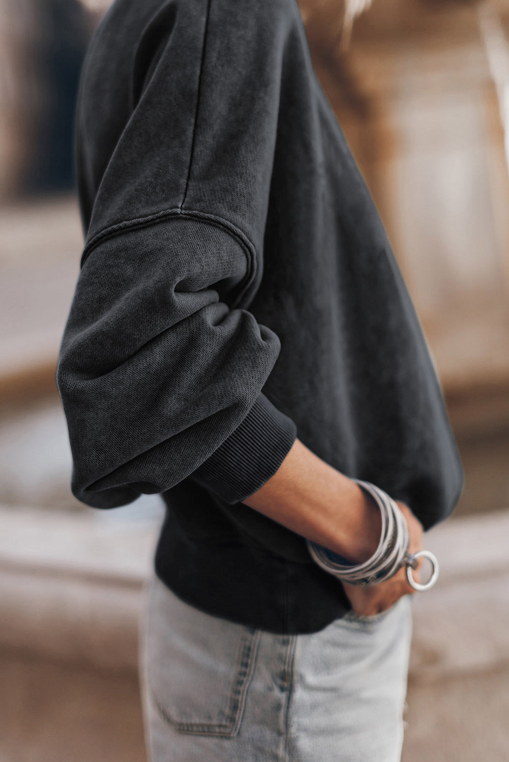 Mock Neck Dropped Shoulder Sweatshirt - Fragrance Spice