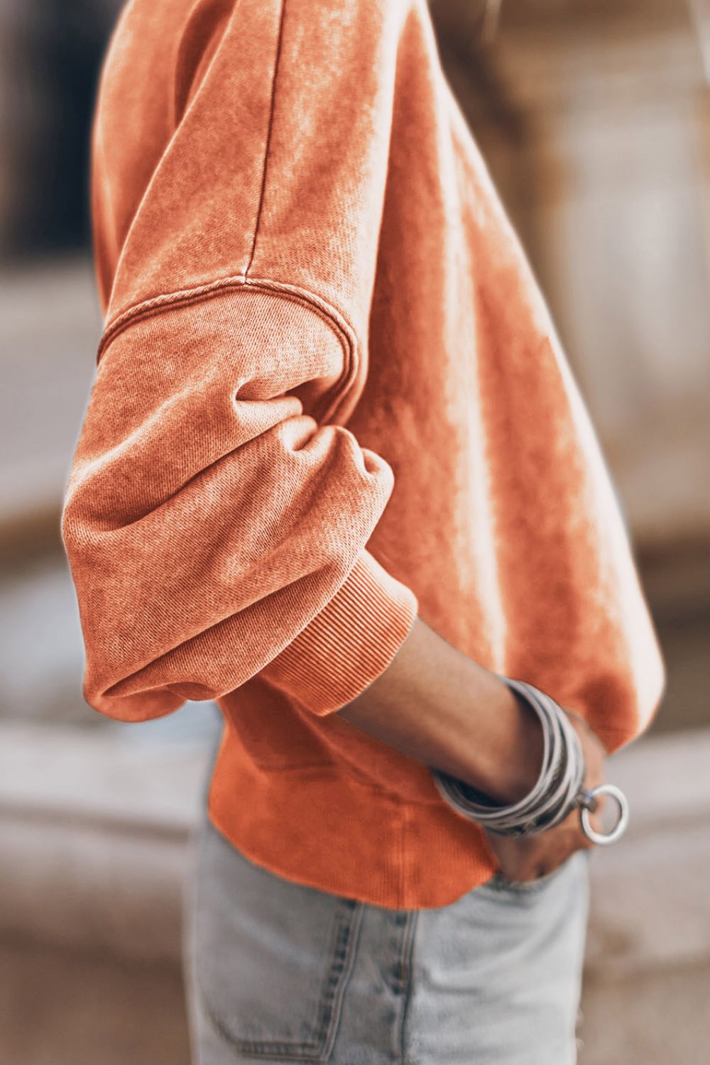 Mock Neck Dropped Shoulder Sweatshirt - Fragrance Spice