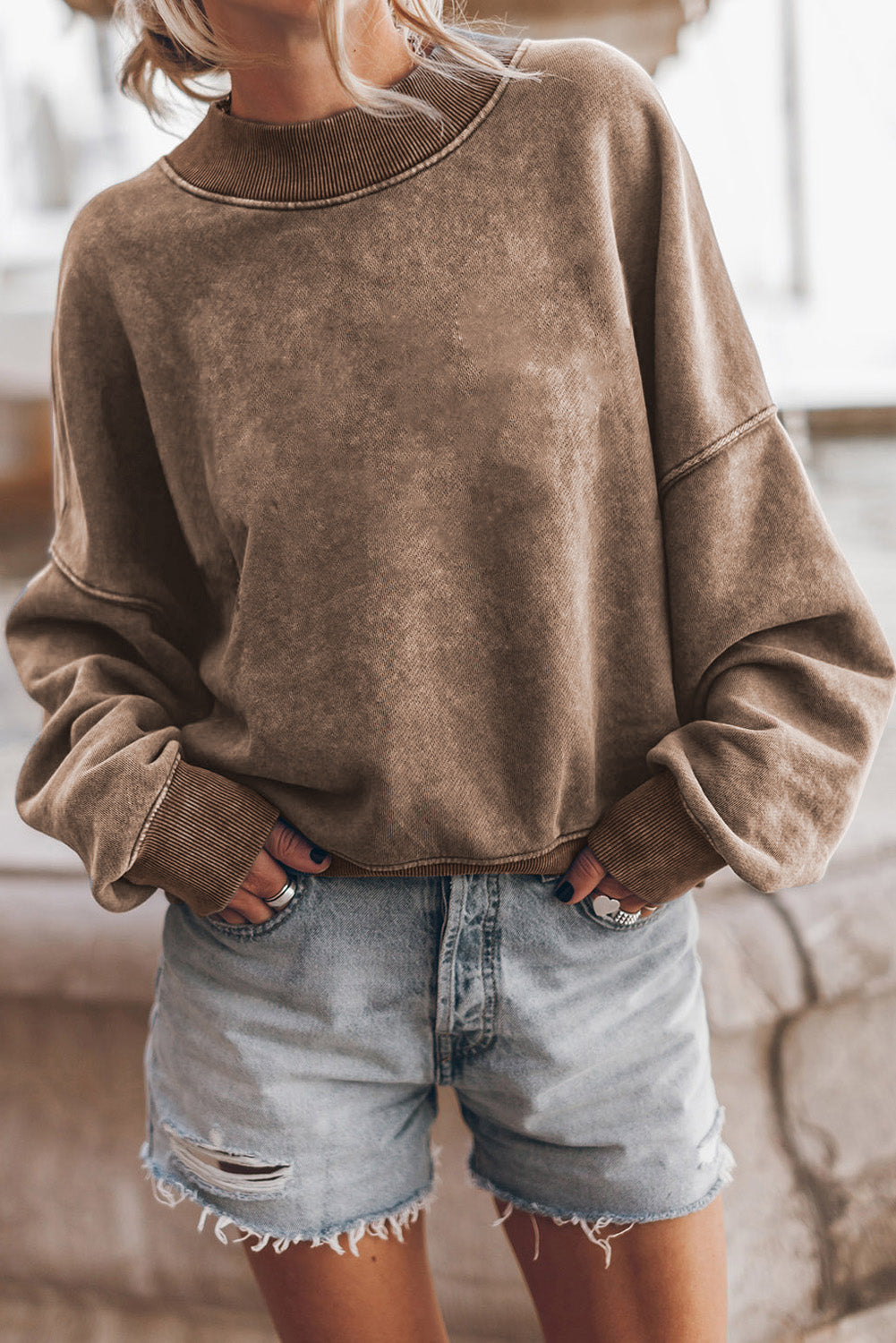 Mock Neck Dropped Shoulder Sweatshirt - Fragrance Spice
