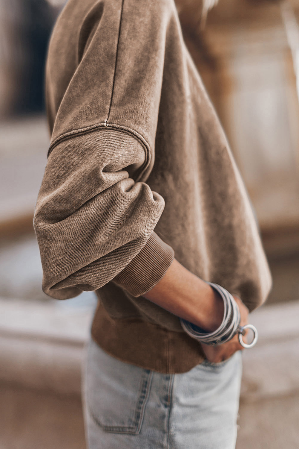 Mock Neck Dropped Shoulder Sweatshirt - Fragrance Spice