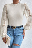 Mock Neck Lace Long Sleeve Top - Fragrance Spice