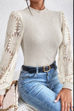 Mock Neck Lace Long Sleeve Top - Fragrance Spice