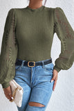 Mock Neck Lace Long Sleeve Top - Fragrance Spice