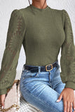 Mock Neck Lace Long Sleeve Top - Fragrance Spice