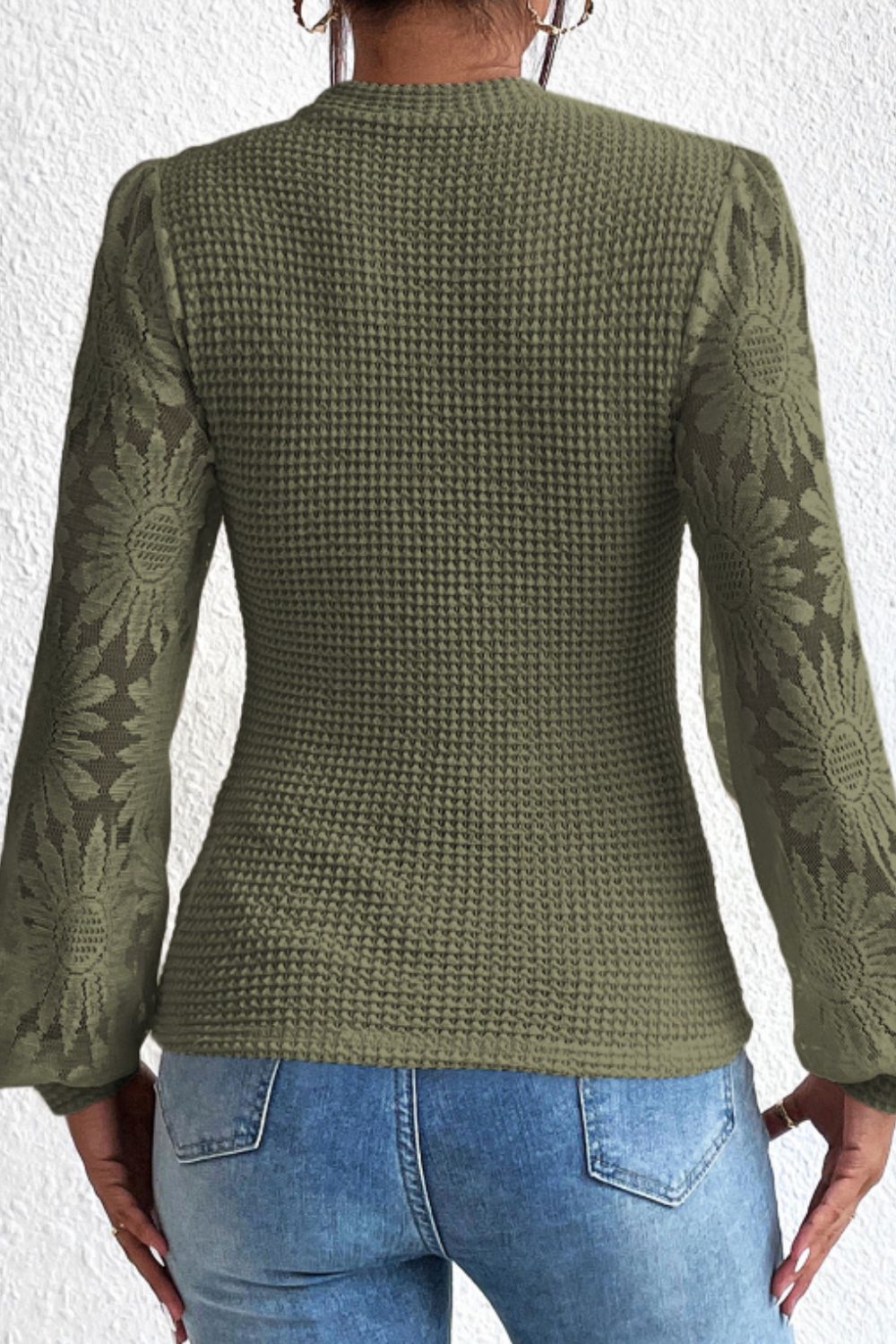 Mock Neck Lace Long Sleeve Top - Fragrance Spice