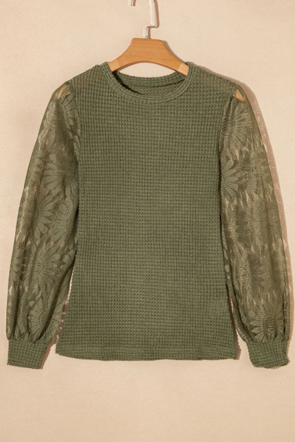 Mock Neck Lace Long Sleeve Top - Fragrance Spice