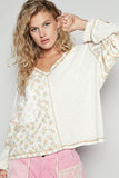 POL Floral Crochet Patch V-Neck Top - Fragrance Spice