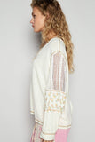 POL Floral Crochet Patch V-Neck Top - Fragrance Spice