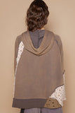POL Floral Patchwork Distressed Drawstring Hoodie - Fragrance Spice
