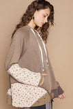 POL Floral Patchwork Distressed Drawstring Hoodie - Fragrance Spice