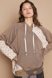 POL Floral Patchwork Distressed Drawstring Hoodie - Fragrance Spice