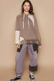 POL Floral Patchwork Distressed Drawstring Hoodie - Fragrance Spice
