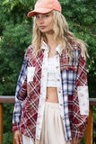 POL Patchwork Plaid Button Up Shirt - Fragrance Spice
