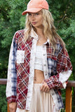 POL Patchwork Plaid Button Up Shirt - Fragrance Spice