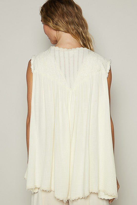POL Pearl Detail Open Front Sleeveless Cardigan - Fragrance Spice