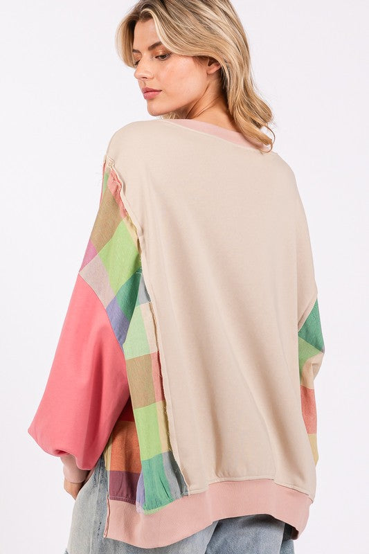 SAGE + FIG Full Size Contrast Peace Patch Dropped Shoulder Sweatshirt - Fragrance Spice
