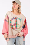 SAGE + FIG Full Size Contrast Peace Patch Dropped Shoulder Sweatshirt - Fragrance Spice