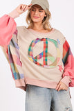 SAGE + FIG Full Size Contrast Peace Patch Dropped Shoulder Sweatshirt - Fragrance Spice