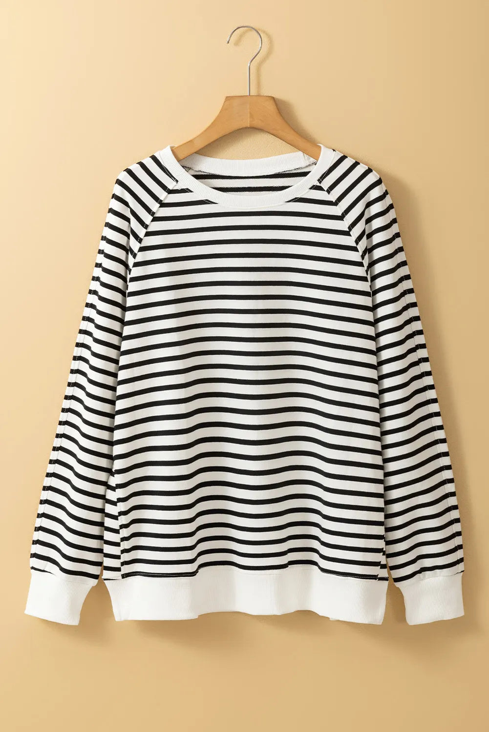 Slit Striped Round Neck Long Sleeve Sweatshirt - Fragrance Spice