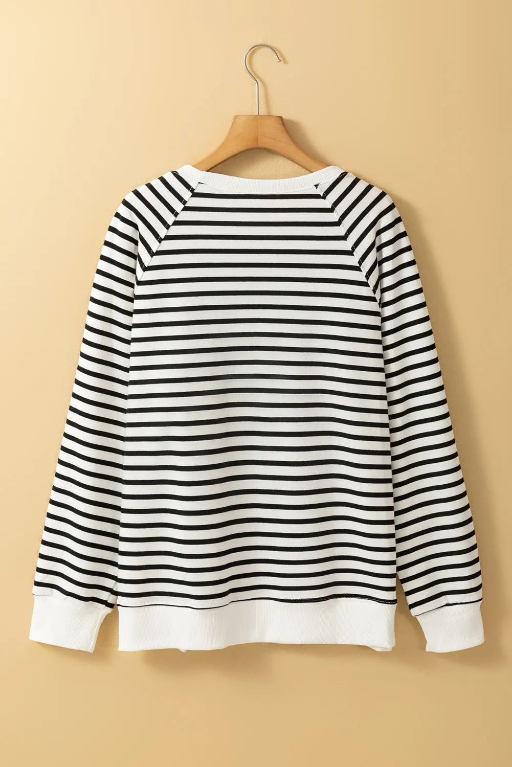 Slit Striped Round Neck Long Sleeve Sweatshirt - Fragrance Spice