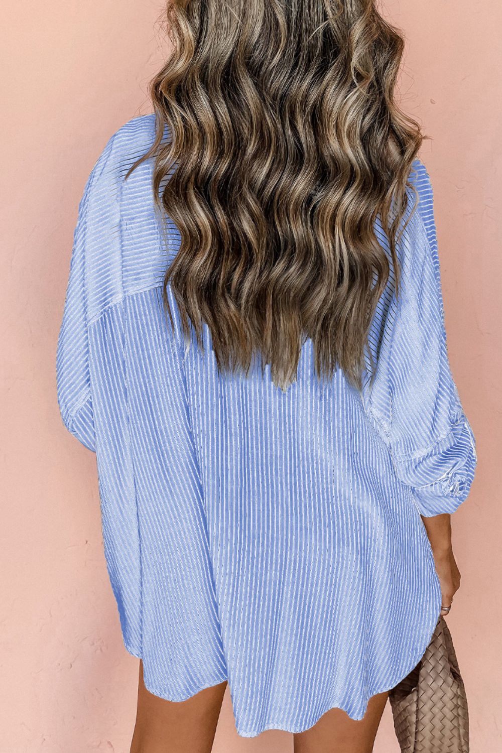 Striped Collared Neck Long Sleeve Shirt - Fragrance Spice