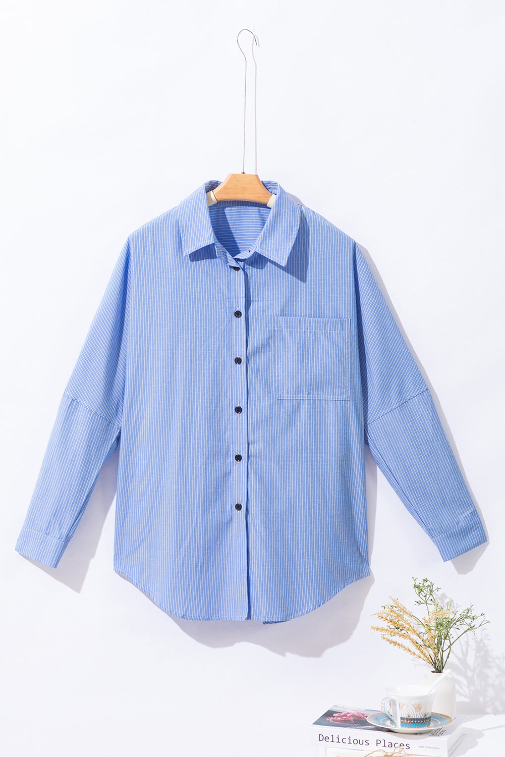 Striped Collared Neck Long Sleeve Shirt - Fragrance Spice
