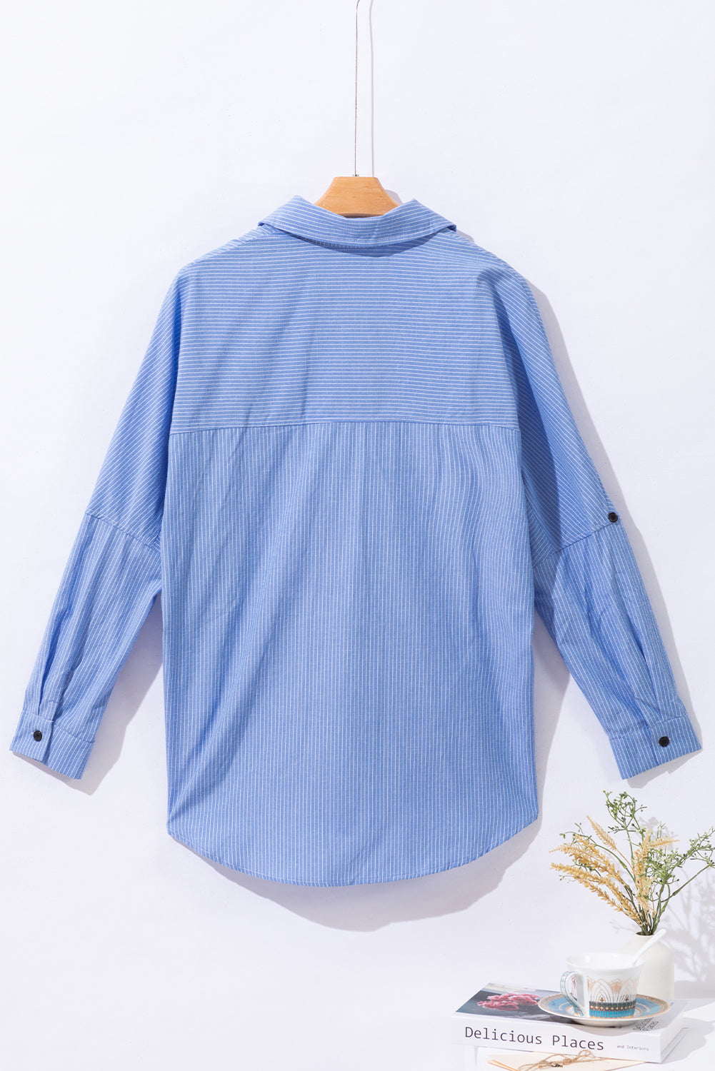 Striped Collared Neck Long Sleeve Shirt - Fragrance Spice
