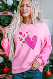 Valentine’s Day Sequin Heart Long Sleeve Sweatshirt - Fragrance Spice