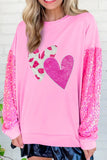 Valentine’s Day Sequin Heart Long Sleeve Sweatshirt - Fragrance Spice