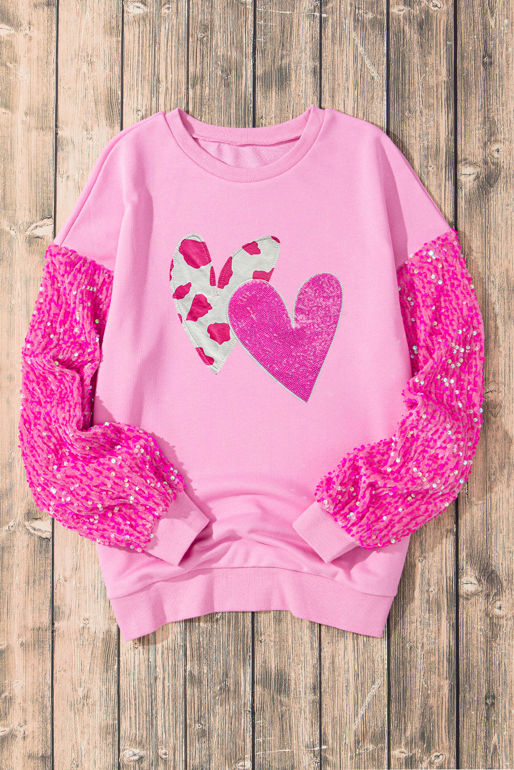Valentine’s Day Sequin Heart Long Sleeve Sweatshirt - Fragrance Spice