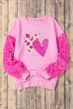 Valentine’s Day Sequin Heart Long Sleeve Sweatshirt - Fragrance Spice