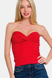Zenana Ruched Twisted Sweetheart Neck Top - Fragrance Spice