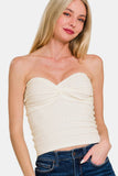 Zenana Ruched Twisted Sweetheart Neck Top - Fragrance Spice