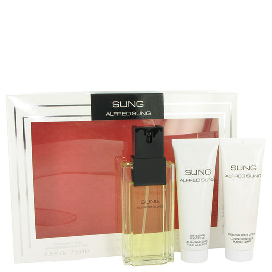 Alfred SUNG by Alfred Sung Gift Set -- 3.4 oz Eau De Toilette Spray + 2.5 oz Body Lotion + 2.5 oz Shower Gel for Women - Fragrance Spice