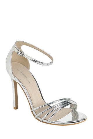 Ladies fashion high heel sandal, open round toe, single sole stiletto, buckle closure
