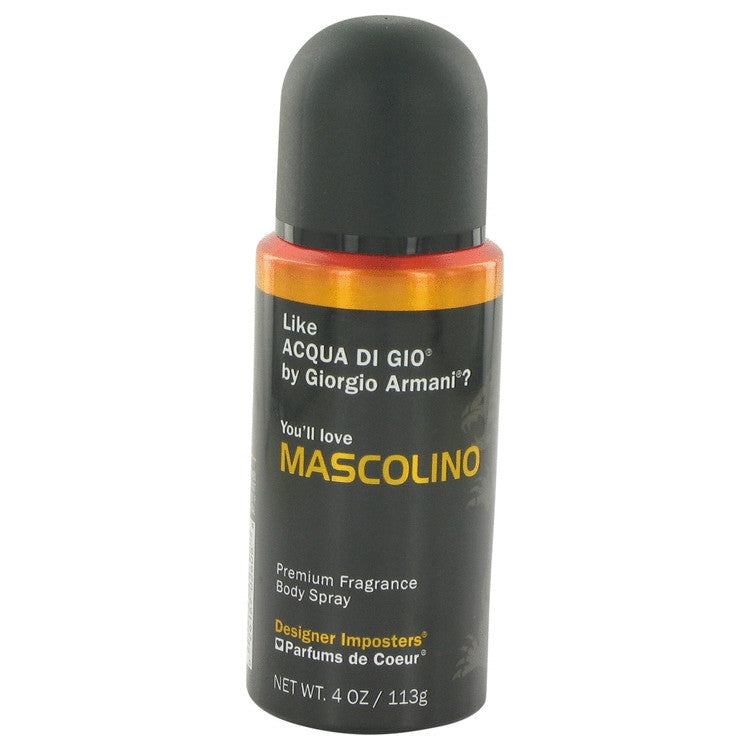 Designer Imposters Mascolino by Parfums De Coeur Body Spray 4 oz for Men - Fragrance Spice