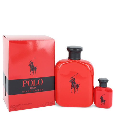 Polo Red by Ralph Lauren Gift Set -- 4.2 oz Eau De Toilette Spray + 0.5 oz Mini EDT for Men - Fragrance Spice