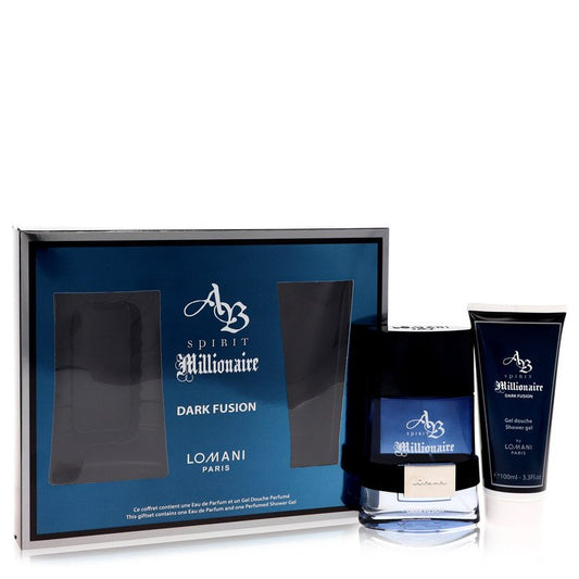 Spirit Millionaire Dark Fusion by Lomani Gift Set -- 3.3 oz Eau De Parfum Spray + 3.3 oz Shower Gel for Men - Fragrance Spice