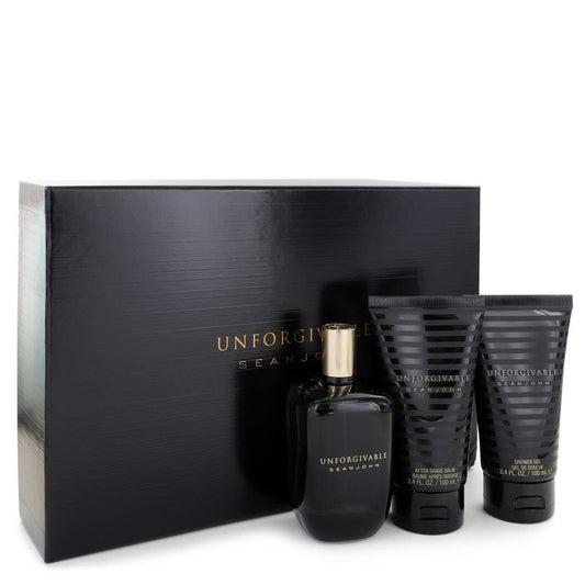 Unforgivable by Sean John Gift Set -- 4.2 oz Eau De Toilette Spray + 3.4 oz Shower Gel + 3.4 oz After Shave Balm for Men - Fragrance Spice